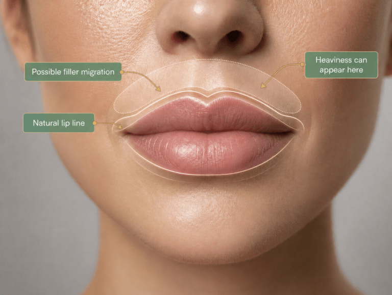 Educational image showing migrated lip filler and lip filler dissolving in Maidstone