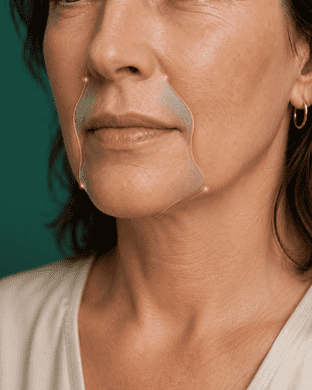 Educational image showing the difference between nasolabial folds and marionette lines on the lower face.