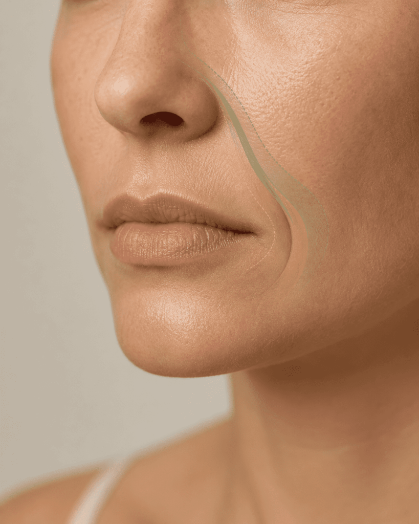 Close-up of lower face showing natural nasolabial fold smile lines at Awlin Beauty Maidstone