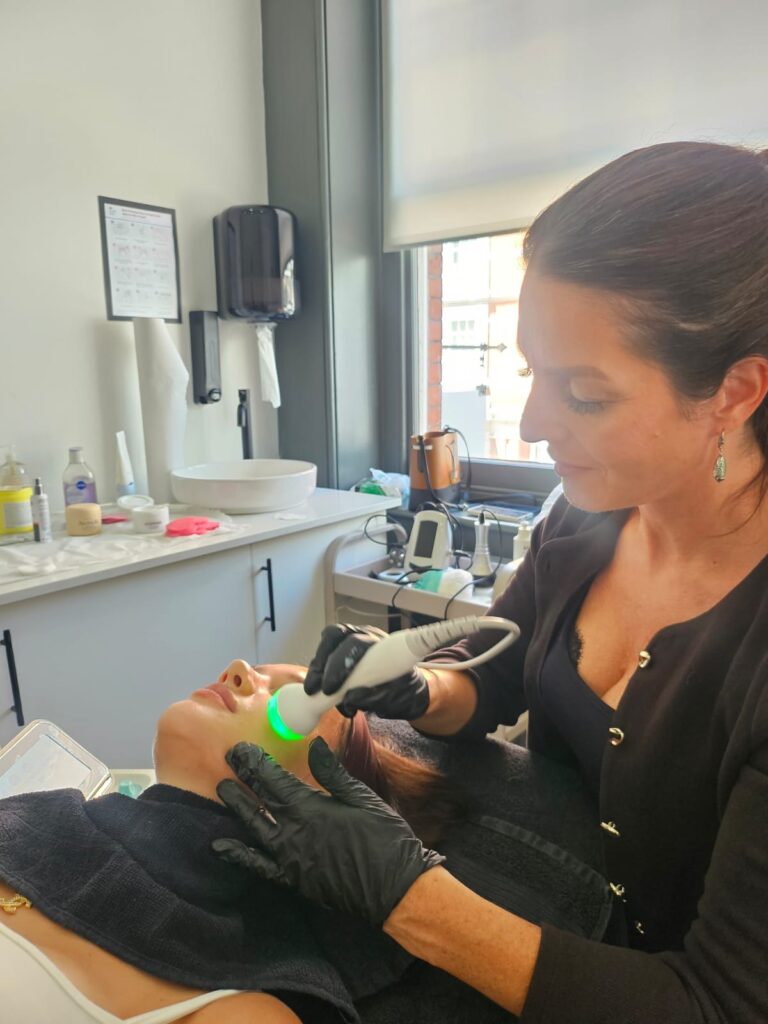 Clare Alexander performing the radiofrequency step of a facial at Awlin Beauty in Maidstone
